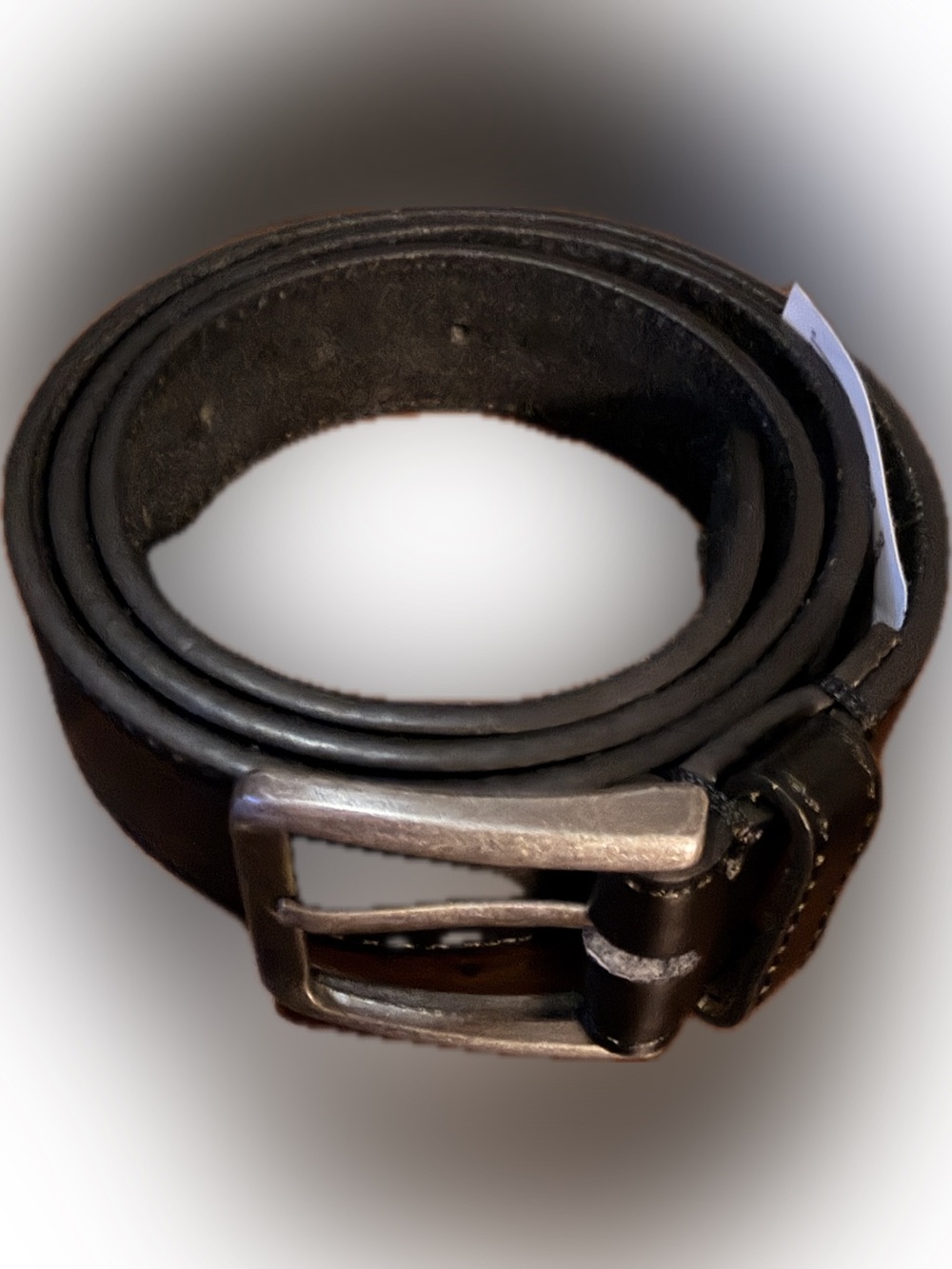 Men's Black Leather Belt with Silver Buckle